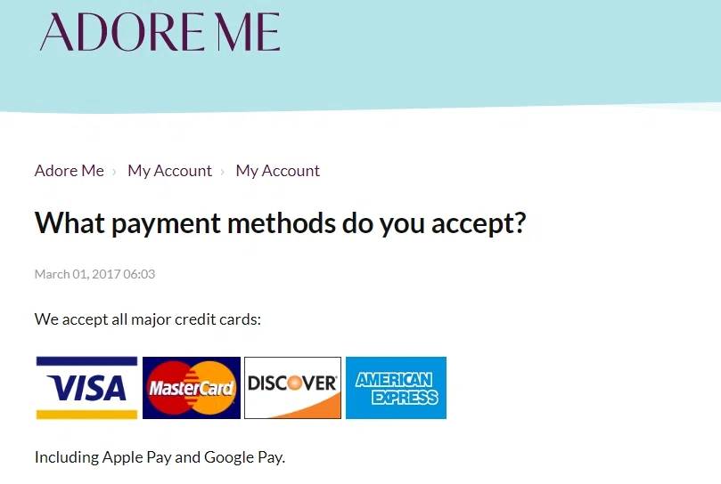 Does Adore Me accept Google Pay? — Knoji