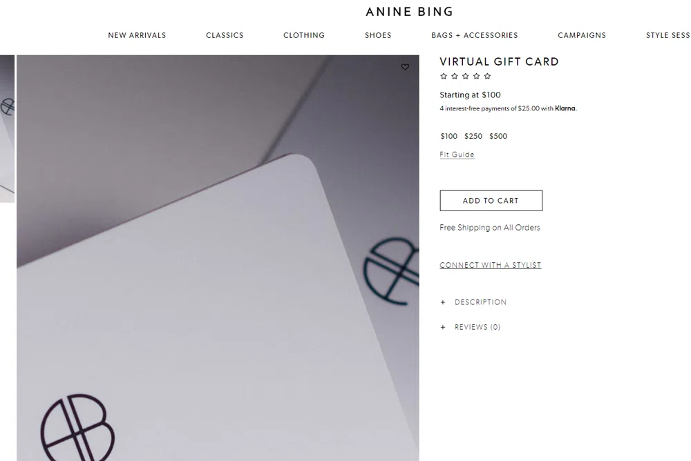 Does Anine Bing accept gift cards or e gift cards Knoji