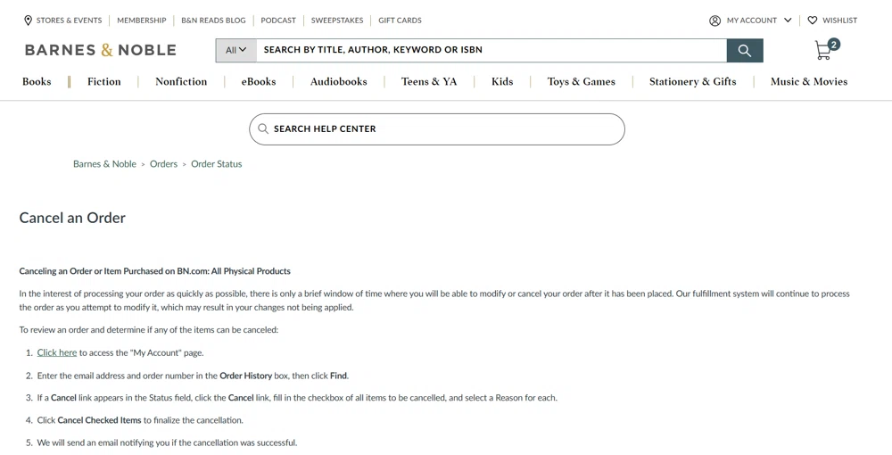 PLACING AN ORDER BARNES NOBLE visual data 2