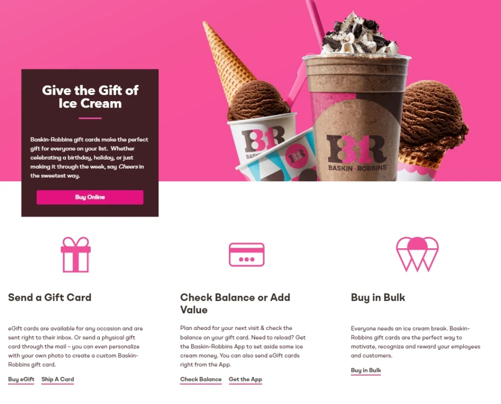 Does BaskinRobbins accept gift cards or egift cards? — Knoji