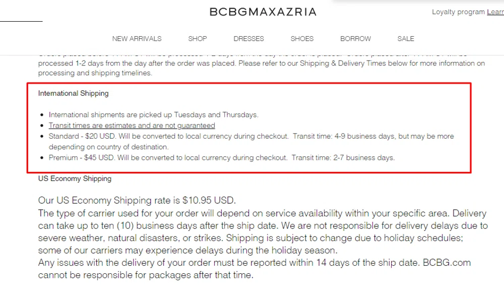 Does BCBGMAXAZRIA ship internationally Knoji