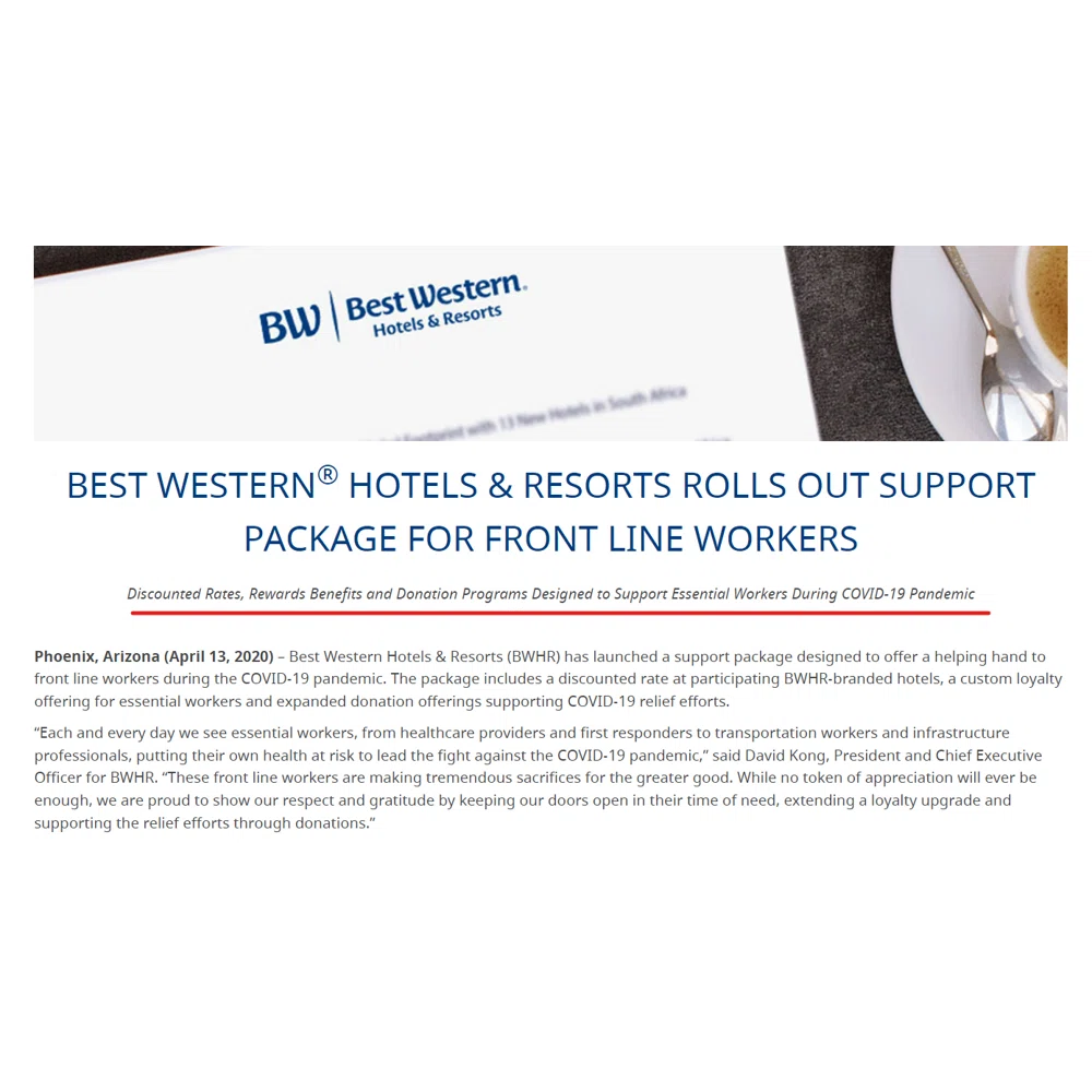 Does Best Western offer discounts to frontline workers? — Knoji