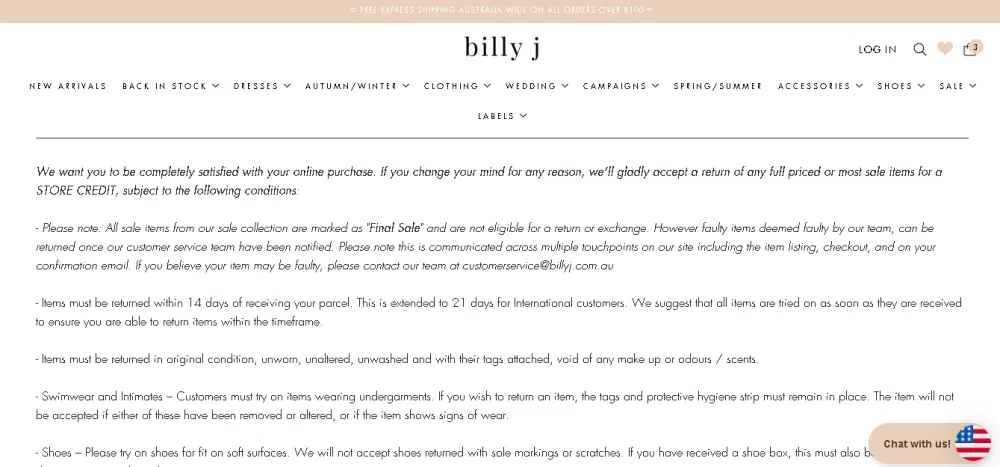 Does Billy J offer free returns What s their exchange policy Knoji