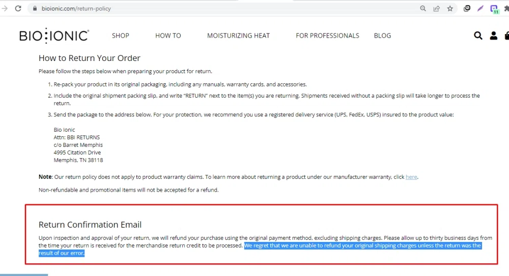 What is Bio Ionic s returns and exchanges policy Knoji