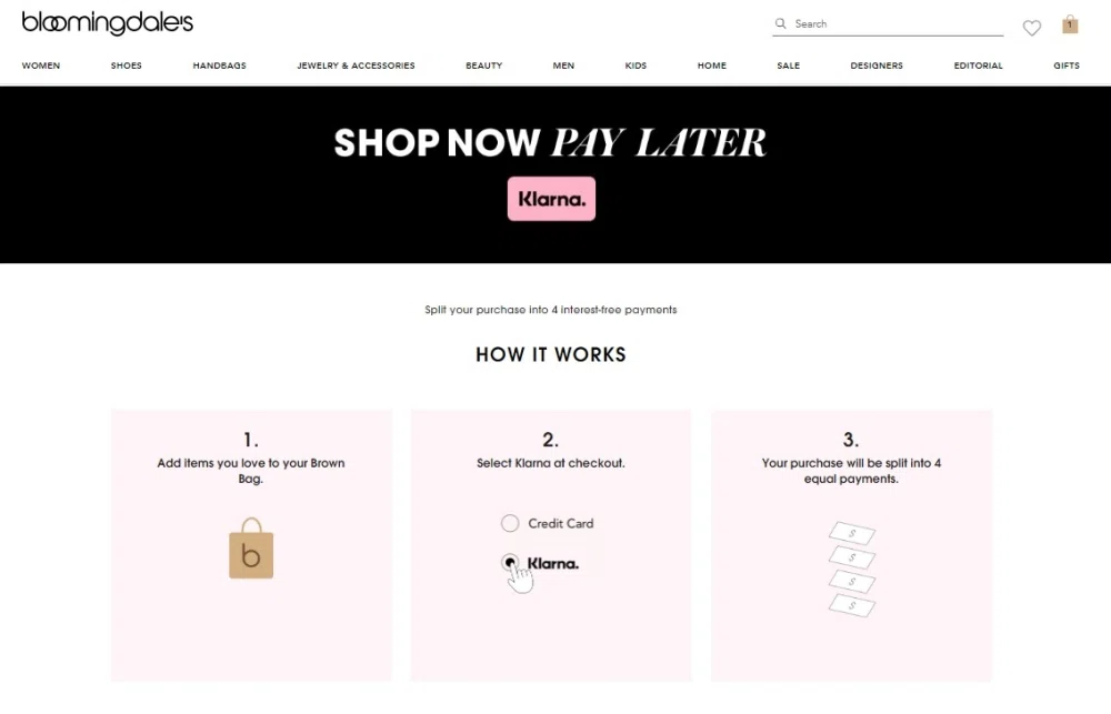 Introducing Klarna at Bloomingdale's: split your purchase into 4