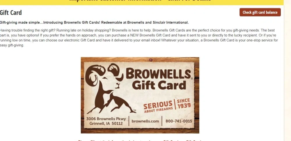 Does Brownells accept gift cards or e-gift cards? — Knoji