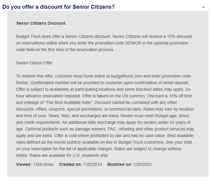 Does Budget Truck Rental Have A Senior Discount Policy Knoji