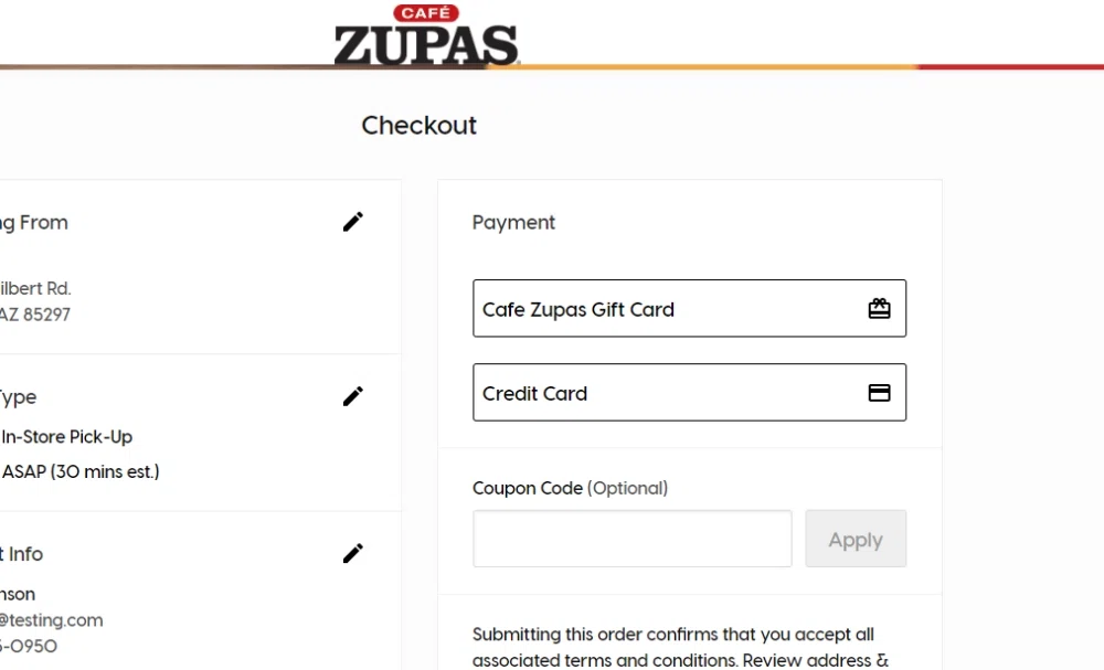 Does Cafe Zupas accept gift cards or egift cards? — Knoji
