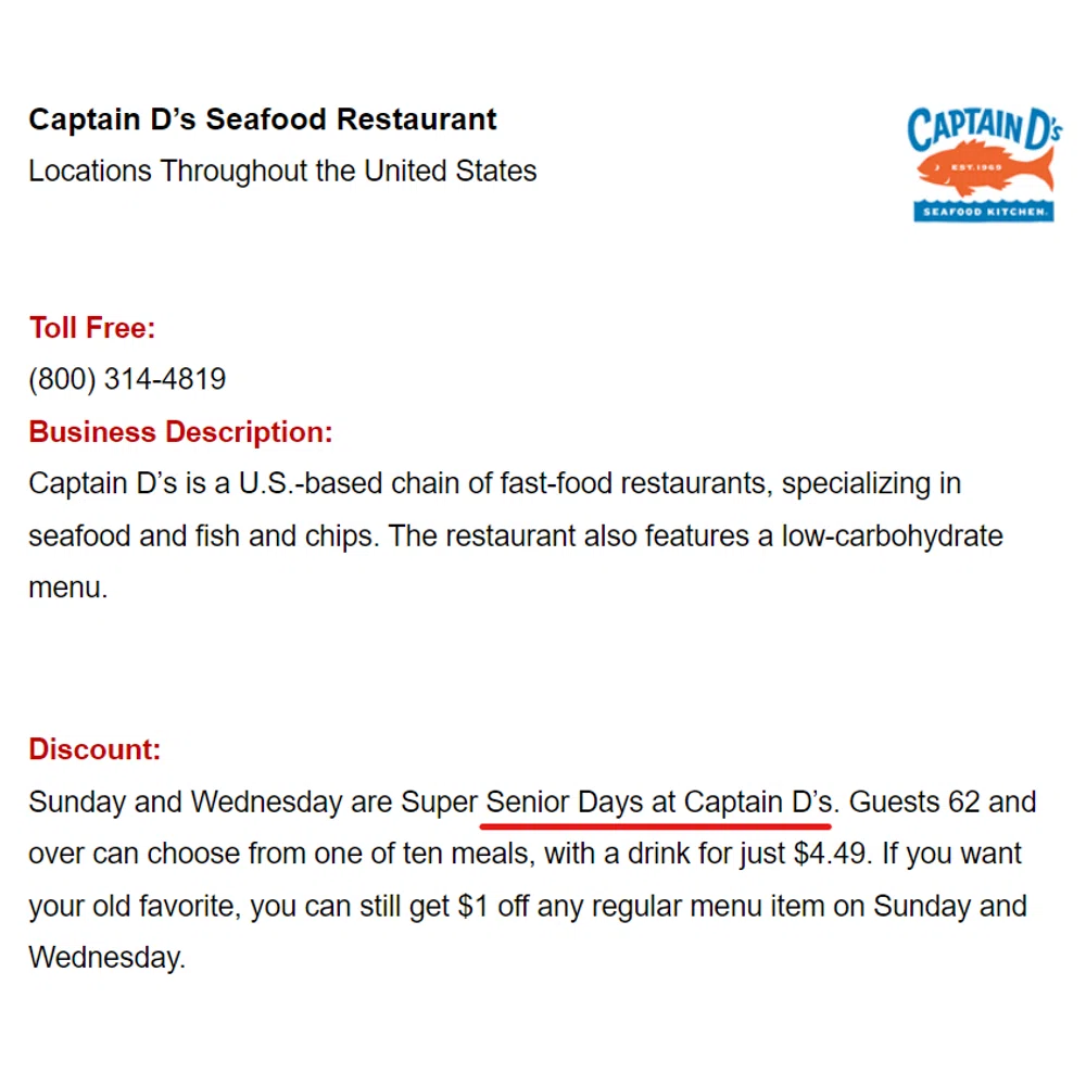 Captain D's senior discount? — Knoji