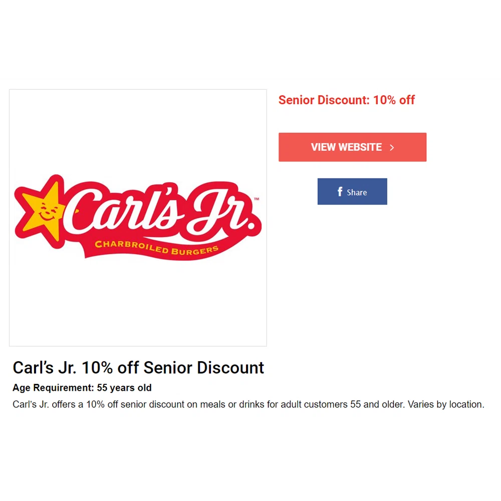 Carl's Jr. senior discount? — Knoji