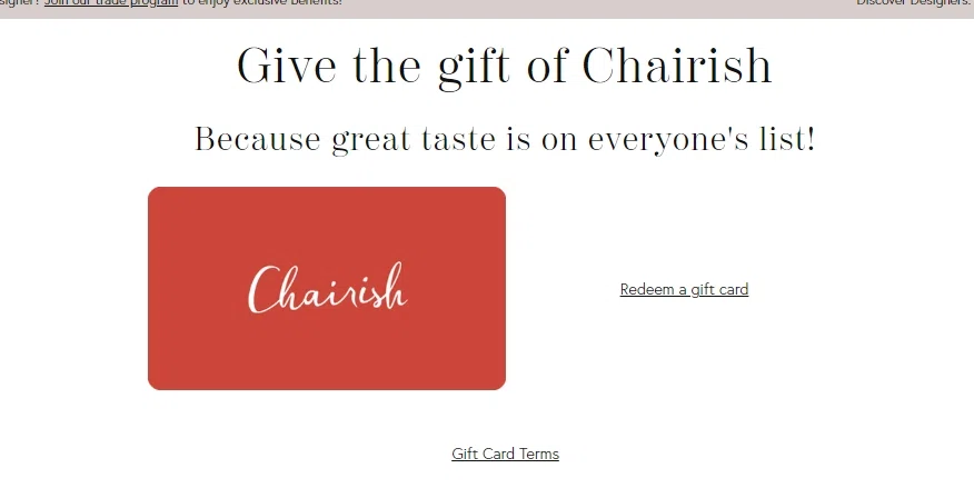 Does Chairish accept gift cards or e-gift cards? 