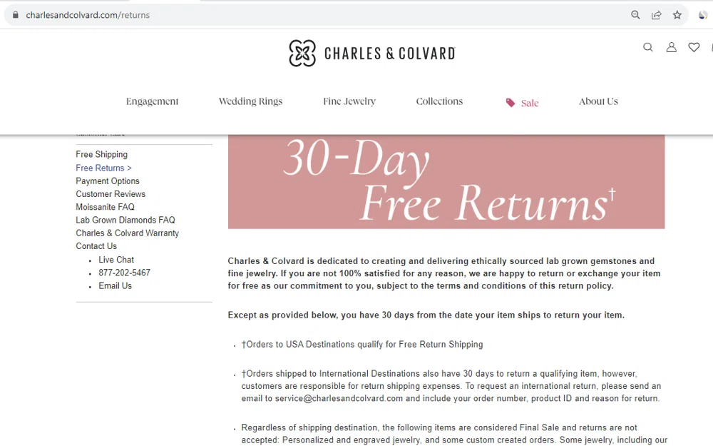 Charles and colvard sale return policy