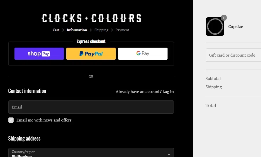 Does Clocks and Colours take Shop Pay? — Knoji