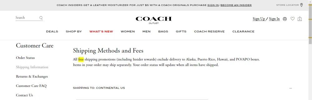 Does Coach Outlet Offer Site Wide Free Shipping Knoji