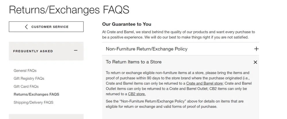 return policy crate and barrel