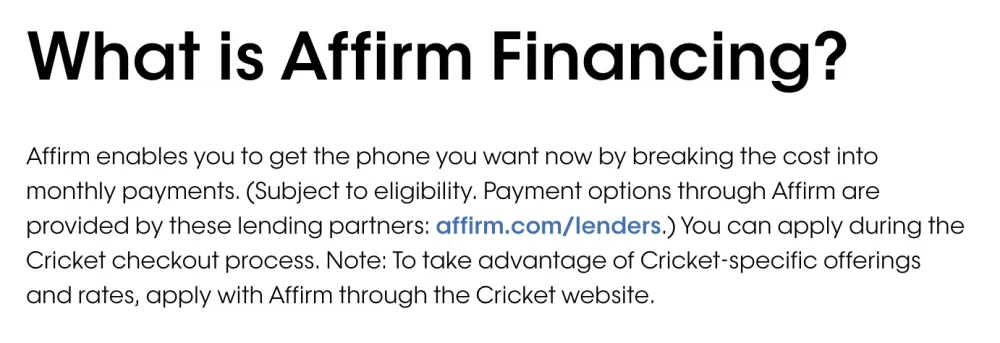 affirm leasing cricket wireless