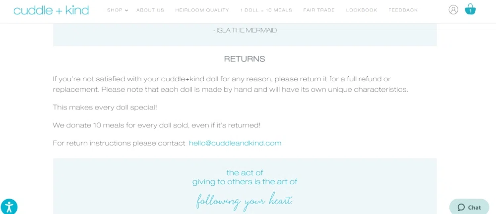 What is Cuddle+Kind's returns and 