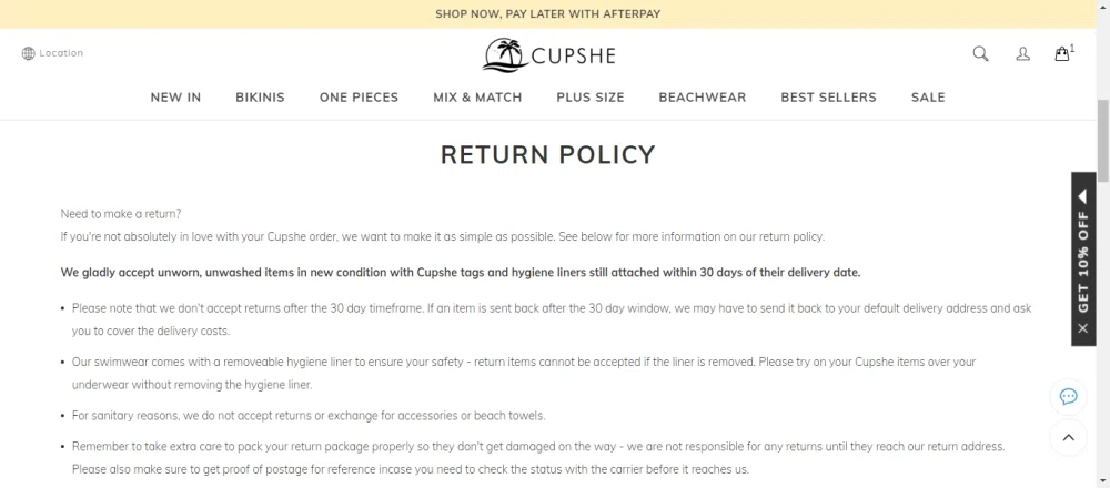 cupshe return policy