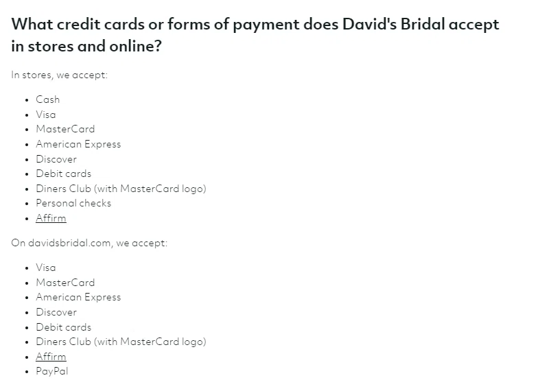 Pay david's outlet bridal online