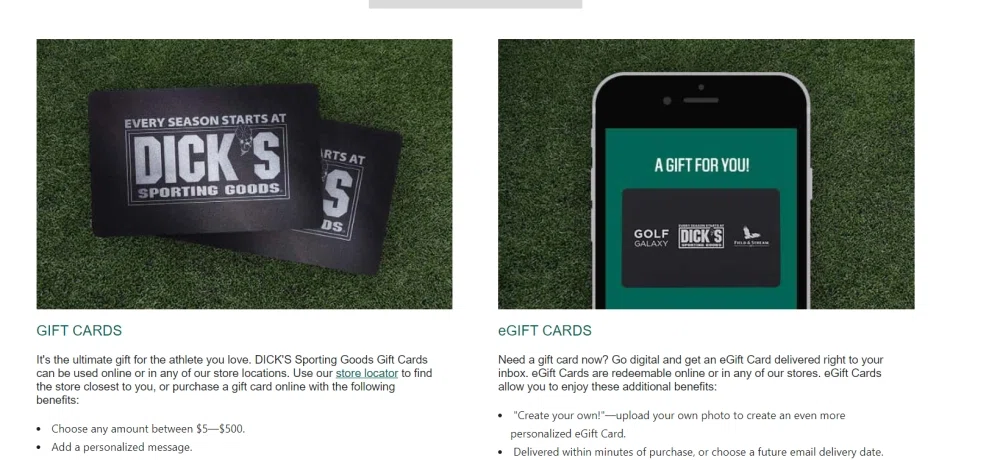 Does Dick's Sporting Goods offer gift cards? — Knoji