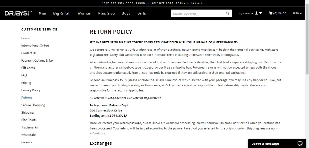 What Is Drjays Returns And Exchanges Policy Knoji