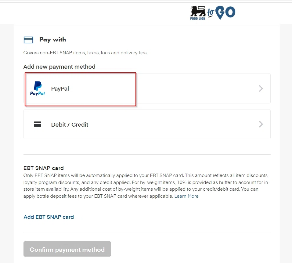 Food Lion Paypal Support? — Knoji