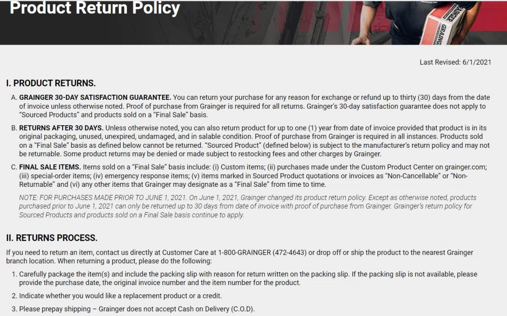 Does Grainger offer free returns? What's their exchange policy? — Knoji