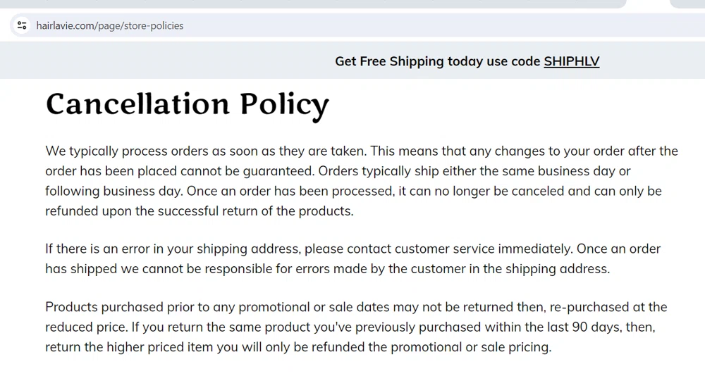 Hair La Vie cancellation policy? Can I change my order? — Knoji