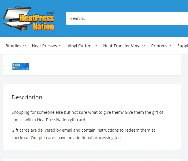 Does HeatPressNation.com offer gift cards? — Knoji