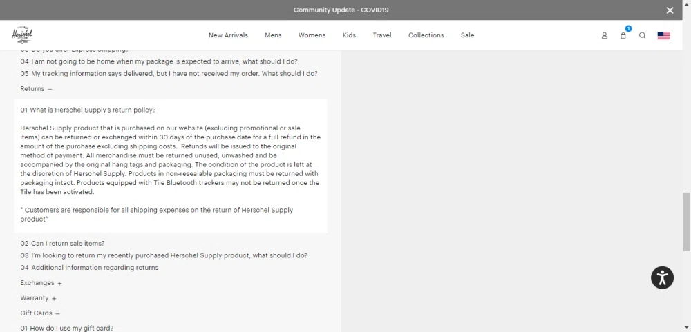 herschel exchange policy