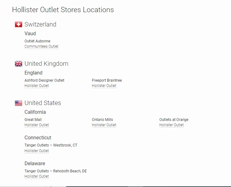 hollister outlets