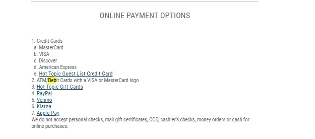 hot topic credit card payment number