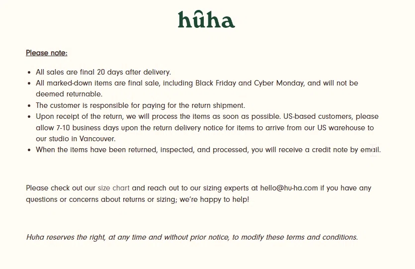 What is Huha's returns and exchanges policy? — Knoji