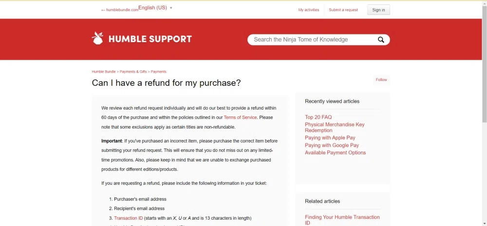 Support Refund Policies – Humble Bundle