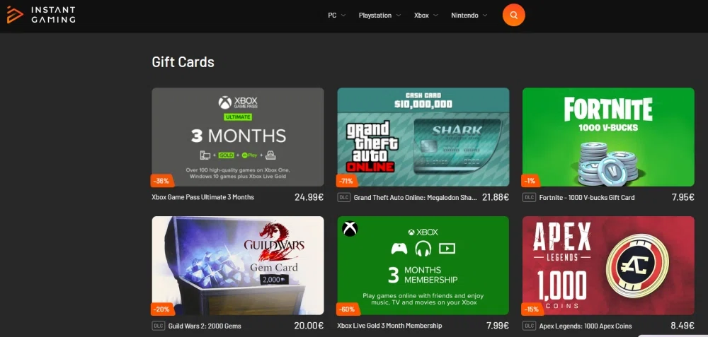 Does Instant Gaming accept gift cards or e-gift cards? — Knoji