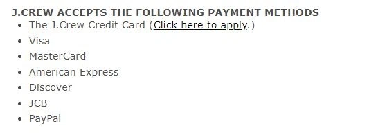 J. Crew PayPal support? — Knoji