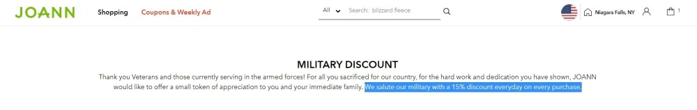 JOANN Fabric and Craft Military Discount