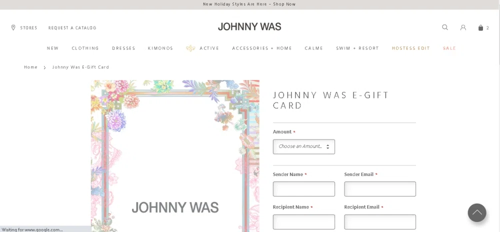 Johnny was discount gift certificate