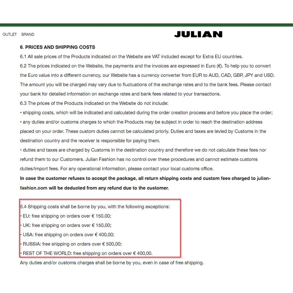 Does Julian Fashion offer site-wide free shipping? — Knoji