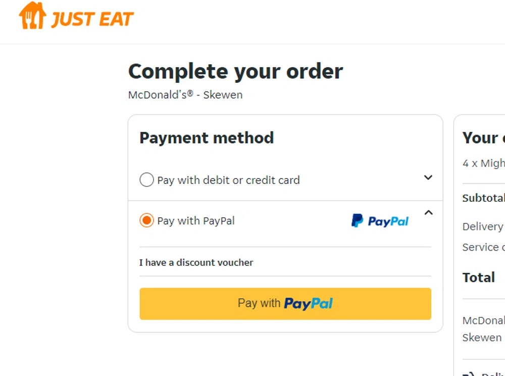 Does Just Eat accept PayPal Knoji