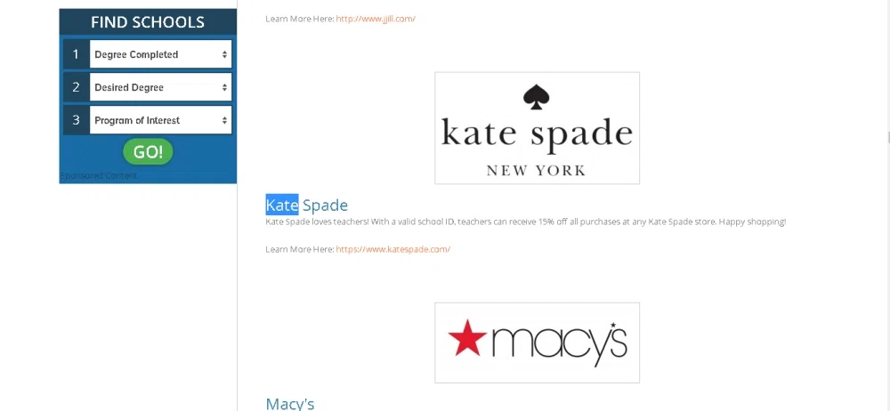 Does Kate Spade give discounts to teachers and educators? — Knoji