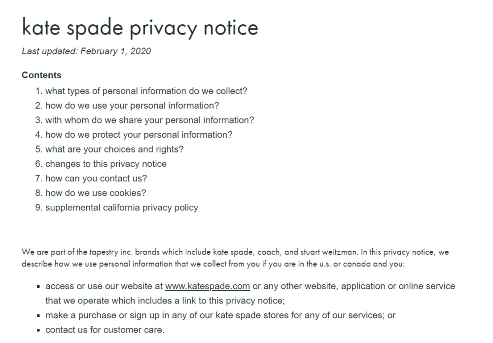 Does Kate Spade Surprise offer a clear, human-readable privacy policy? —  Knoji