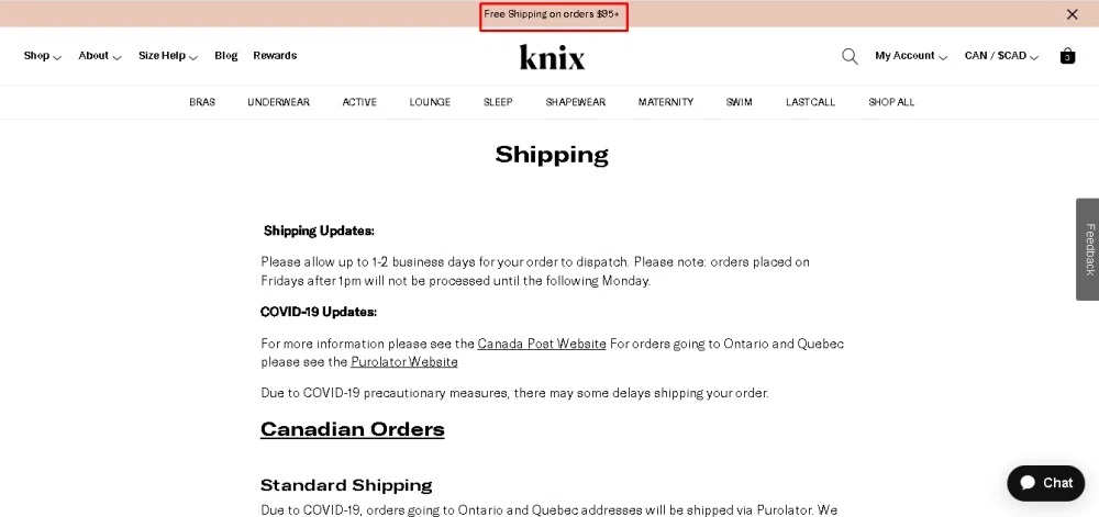 Does Knix Canada offer site-wide free shipping? — Knoji