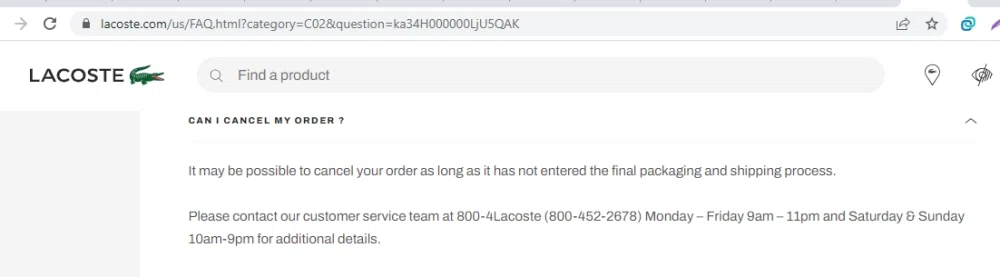 minimal digtere homoseksuel Lacoste order changes? How do I cancel my order after placing it? — Knoji