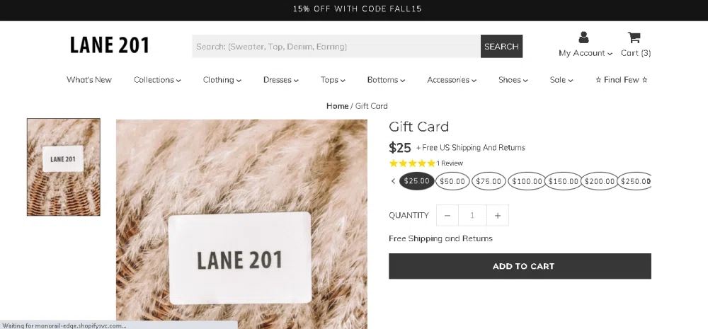 Does Lane 201 accept gift cards or e-gift cards? — Knoji