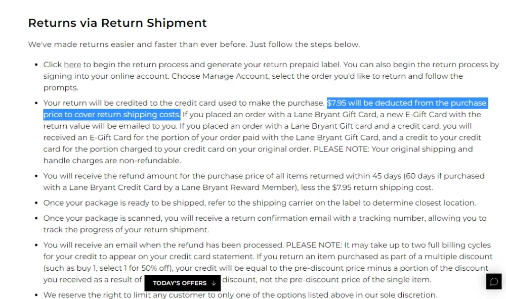 What is Lane Bryant's returns and exchanges policy? — Knoji