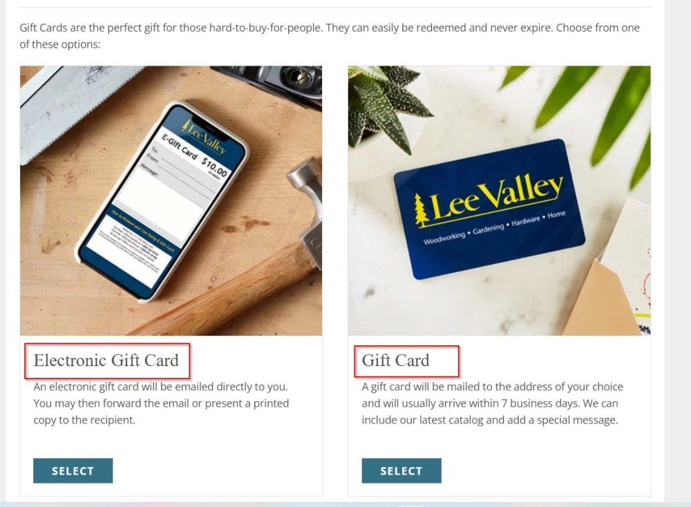 Does Lee Valley Tools offer gift cards? — Knoji