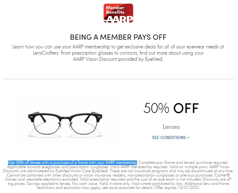 Does LensCrafters offer discounts to AARP members? — Knoji