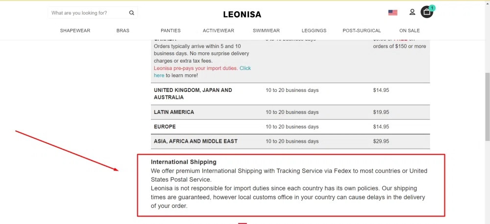 Leonisa international shipping? — Knoji