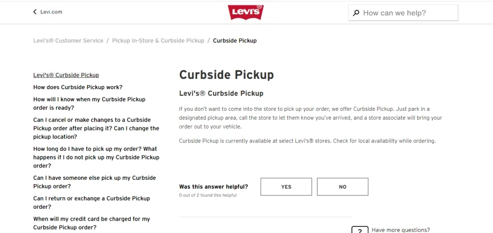 Does Levi's have in-store pickup? — Knoji